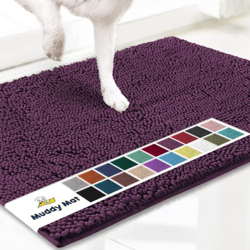 Muddy Mat® Original Dog Door Mat for Muddy Paws, Super Absorbent Microfiber, Non-Slip Washable Pet Rug, Quick Dry Chenille Entryway Carpet, Machine Washable Indoor Outdoor mat, Dark Purple 18x28