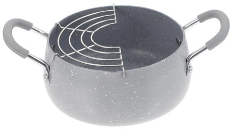 Cabilock Japanese Style Deep Frying Pot 1-pc Medical Stone Frying Pan Dual Handles Chicken Fryer Non-stick Performance Easy Oil Draining