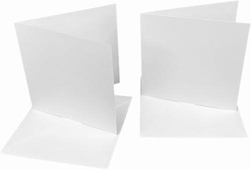 DJP Tarjetas blancas brillantes de 7 x 7 pulgadas y sobres, tarjeta de 300 g/m² prearrugada para un fácil plegado, paquete de 50