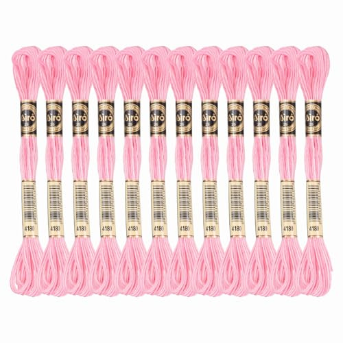 PATIKIL 12 Madejas De Hilo De Bordar, Hilos De Bordado De Poliéster Para Pulseras De Hilo Para Bordado A Mano Y Punto De Cruz, Rosa Claro