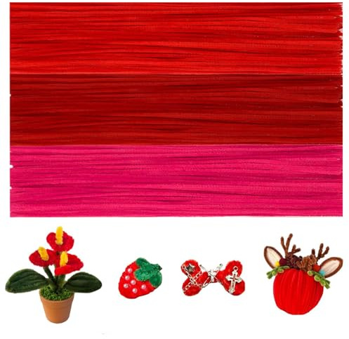 Uxreoib - 300 pezzi di filo di ciniglia per la pulizia, filo per bricolage, pieghevoli, 30 cm x 6 mm, multicolore, per fai da te e decorazioni - Rosso