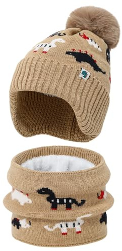 KAKU NANU Baby Beanie Hat Winter Warm Bobble Hats Kids Boys Pom Pom Hat Gift Brown 1 2 3 4 5 Years