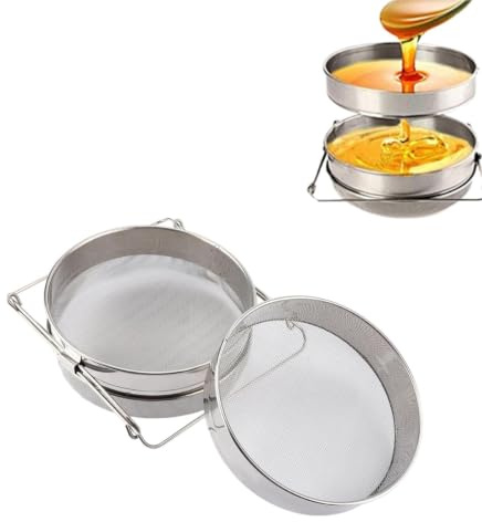 Doppio filtro per miele in acciaio inox, setaccio a maglia fine con bracci regolabili per secchi