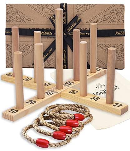 Jaques of London Wooden Quoits Garden Game | Outdoor Games for Adults & Kids | 9 Pin Ring Toss Game | Family Lawn Games | Since 1795