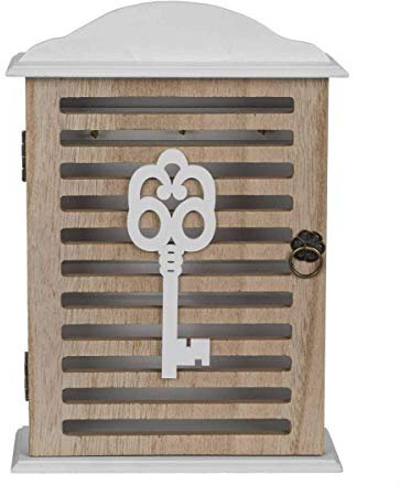 OOTB 144292 - Armadietto portachiavi in legno, Bianco/Marrone, 28.5 x 19 x 6 cm