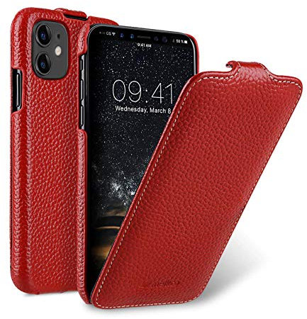 Hülle passend für Apple iPhone 11 (6,1 Zoll), Handyhülle mit beschichtetem Leder, Flip-Case, Schutzhülle klappbar, dünne Handy-Tasche, Slim Cover, Rot