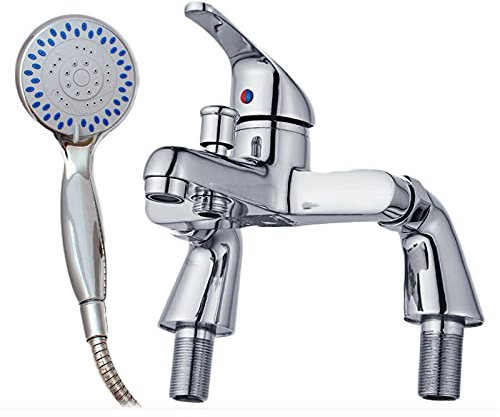 Bathroom Shower Filler Mixer Taps Modern Style Chrome Polished Solid Brass Bath Tub Hot & Cold Water Filler Faucet with Round Handheld Shower Head