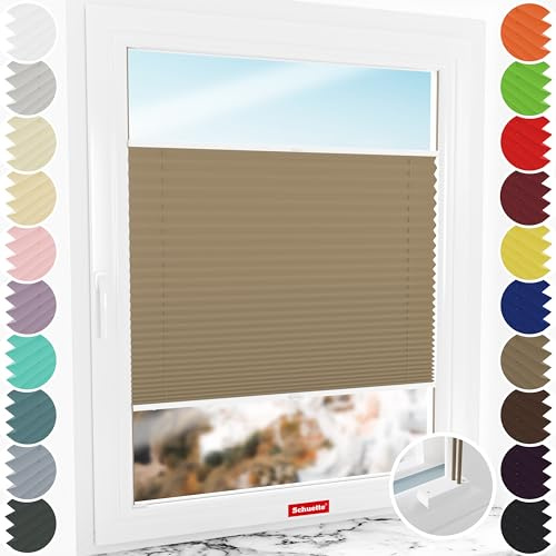 Schuette® Plissee mit Bohren zum Anschrauben ● Premium Kollektion: Morning Coffee (Hellbraun) ● 100x130cm (Breite x Höhe) ● Suprafix Faltrollo Befestigung ● Bequeme Rollo Montage inkl. Video
