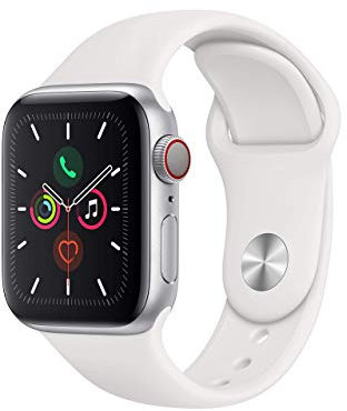 Apple Watch Series 5 40mm (GPS + Cellular) - Aluminiumgehäuse Silber Weiß Sportarmband (Generalüberholt)