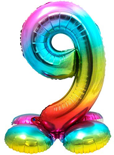 Folat 64299 Palloncino di alluminio con Base Numero Figura 9 Arcobaleno 86 cm - decorazione palloncino di elio per compleanno, anniversario