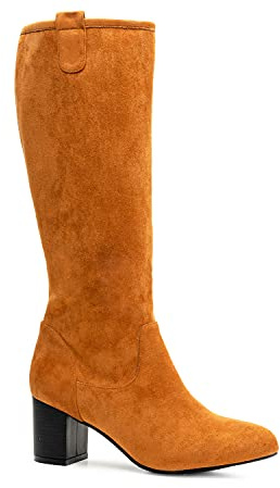 Andrés Machado - Bottes Hautes à Talon Large pour Femmes et Jeunes - AM41-ALTO - Tige jusqu'aux Genoux - Mi-Mollet - Camel, EU 32