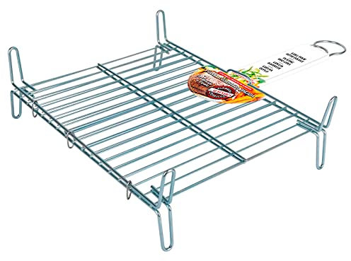Parrilla doble de acero, rejilla para barbacoa, grill portátil con patas, asado de pescado, carne, ideal para jardín, camping, acampada, 35 x 40 cm