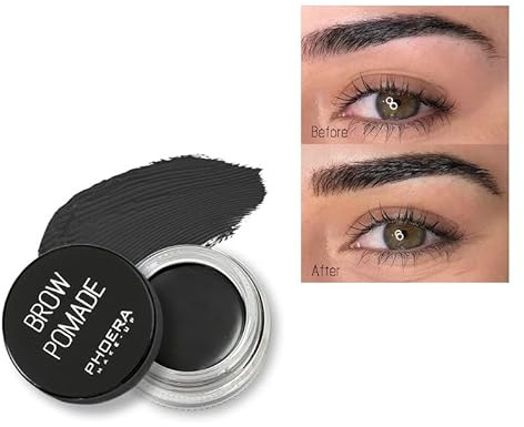 PHOERA Eyebrow Pomade Waterproof 24 Hours Long Lasting Sweat Resistant Brow 6 Colours Cream Gel (06 Jet Black)