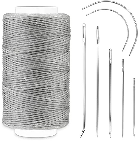 Hilo encerado de cuero de 250 m, cordón de hilo encerado para coser con agujas de cuero, kit de hilo de coser de reparación de tapicería para encuadernación, proyectos de cuero, 150D/gris claro