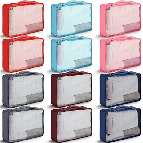 Tudomro 12 Pcs Large Packing Cubes Luggage Organizers for Suitcase Mesh Travel Organizer Bags Travel Packing Organizers for Traveling Camping Hiking (15.8 x 11.8 x 4.3 Inch, Multicolor)