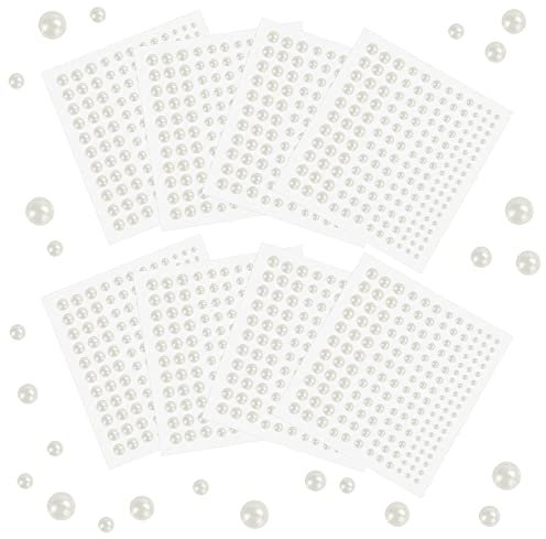 THATSRAD 1650 Stück Halbperlen Selbstklebend Halbrunde Perlen Cremeweiß Flache Rücken Perlen zum Basteln Dekoperlen für Kleidung Schmuckherstellung DIY Hochzeiten Geldbörse Handy Weiß 3/4/5/6mm