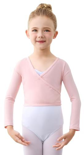 boruizhen Maglioncino da Balletto Cotone Top da Danza Classica Manica Lunga Maglia a Incrocio da Balletto per Bambini e Donne Rosa L