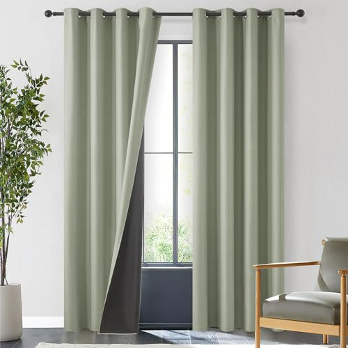 MRTREES Mörkläggningsgardiner för ungdomsrum, ljuddämpande, 2 delar, termiska mörkläggningsgardiner med genomföringar, värmeisolerade gardiner för modernt vardagsrum, 140 x 225 cm, salviagröna