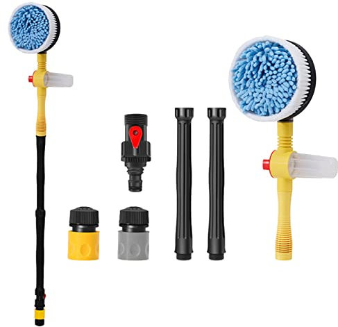 Brosse rotative de lavage de voiture, rotation à 360°, balai de lavage de voiture avec long manche et tuyau d'attache, brosse rotative en microfibre à poils doux pour voiture, camion, moto