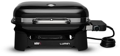 Weber Lumin Compact 91010879 Barbecue électrique, portable, 43 x 32 cm, atteint plus de 315 °C, polyvalent, idéal pour saisir, fumer, cuire à la vapeur ou cuire des aliments - Noir