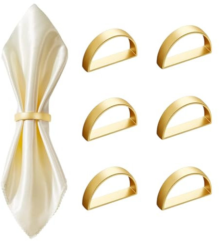 Napkin Rings Set of 6, Gold Napkin Rings Semicircle Metal Napkin Holder | Elegant Napkin Ring Gold | Napkin Buckle for Table Decoration, Valentine Day, Thanksgiving, Christmas, Anniversary Dinners