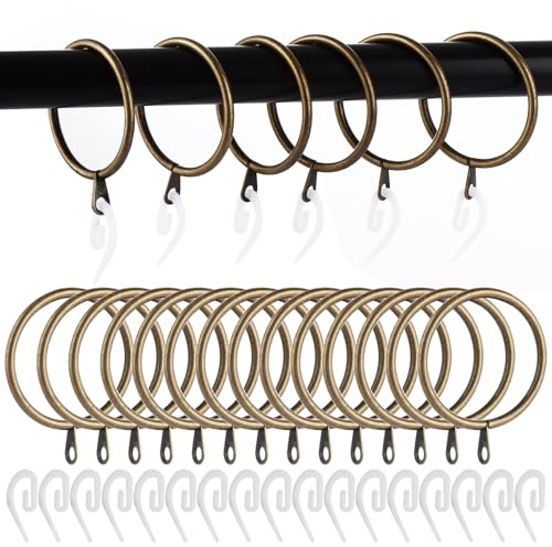 AHAQU 100 Pack Metal Curtain Rings, 45mm Internal Diameter Curtain Pole Rings, Smooth Glider Curtains Rail Hanging Rings, Heavy Duty Drapery Ring with Plastic Hooks- Antique Bronze