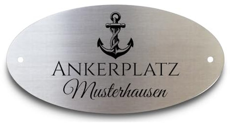 Türschild Oval Edelstahl 100mm / 150mm | Viele Motive Türschild Klingelschild Grabschild Wunschtext Personalisiert mit Gravur (Anker)