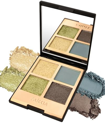 Palette Ombretti, 4 Ombretti Gotici, Color Oro, Verde, Blu, Glitterato, High Pigmented Natural Neutral Palette Con Specchio, Texture Vellutata, Lunga Durata, Occhi Trucchi Donna-05