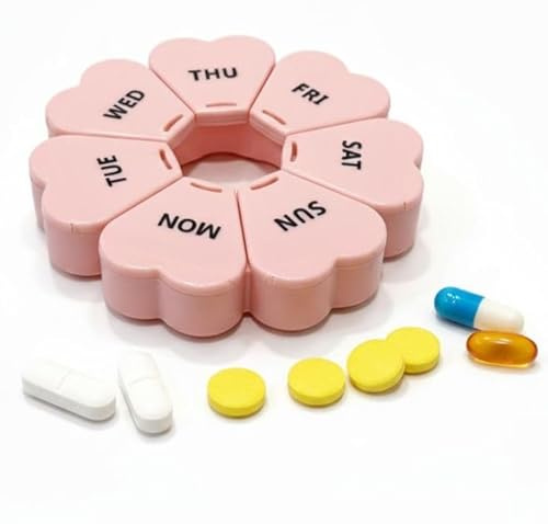 Coreint Pill Box,Cute 7 Day Portable Pill Organiser Pink,Weekly Pill Organizer to Hold Vitamins,Pill Boxes 7 Day Pill Organiser for Cod Liver Oil, Supplements, Medication Travel Work,Gift for Parents
