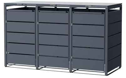 HEIGART Mülltonnenbox für 3 Tonnen, Mülltonnenverkleidung mit Klappdeckel, Anthrazit