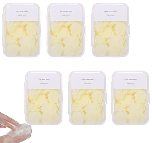 Iensen 600 hojas de jabón mini portátiles – Jabón de papel desechable perfumado para el lavado de manos, apto para viajes y soluble en agua para acampar, hacer senderismo y uso al aire libre (Amarillo