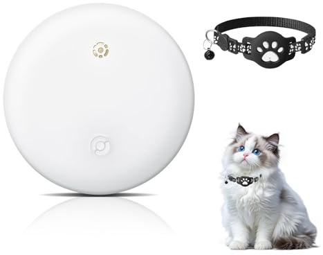 Cat GPS Tracker Collar – Compatible with Apple Airtag Find My (iOS Only), No Monthly Fee – GPS Tracker for Cats, Collar for Small Cats - Global Positioning (White)