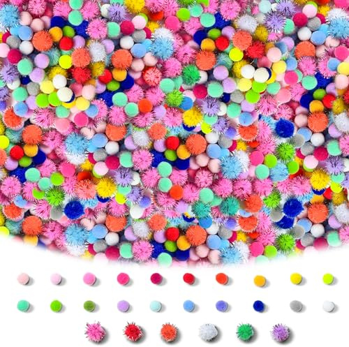 RITOLLO 1200-Piece 8 mm Colourful Pom Poms for Crafts | Soft 8 mm craft pompoms in assorted colours for school projects, DIY art, classroom and seasonal decorations