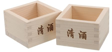 WATIIFUFU 2 pezzi 2 pezzi giapponesi Masu Sake tazze quadrate con piattino tradizionale sake tazze in legno per sushi picnic e celebrazioni