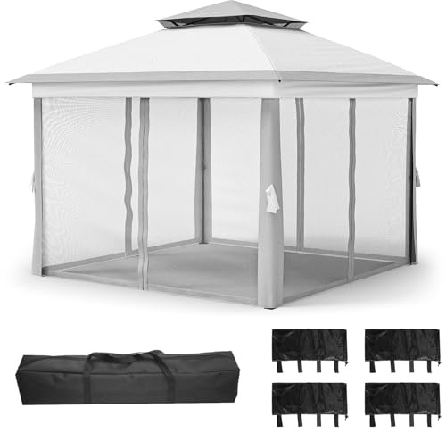 RBFGYIOP Padiglione Giardino Pop-Up 11x11 Piedi Zanzariera Padiglione Pieghevole Esterni Tetto Resistente Ai Raggi UV All'Acqua Incl 4 Corde 8 Picchetti 4 Sacchi Sabbia Borsa Il Trasporto Facile