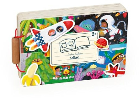 Vilac - Livre Puzzles Le Voyage pour Enfant Dès 3 Ans Vert Bleu | Pages épaisses façon puzzle à assembler | scènes d'exploration autour du monde | motricité fine et imagination | idée cadeau