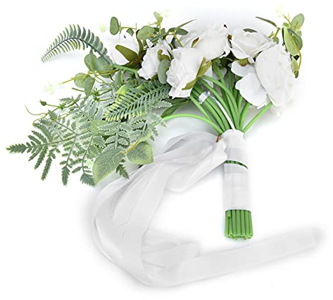 WGFOIP Konstgjord Brudbukett, Elegant Sidenbukett för Bröllopsdekoration, Vita Konstblommor för Bröllopsfest, 1 X Hålla Blommor