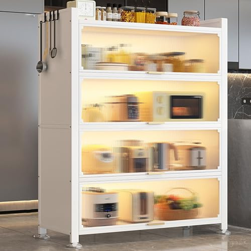 Multitier Skåpnissare med dörr kolstål 300 kg lastkapacitet hylla för vardagsrum sovrum balkong (vit 70 x 35 x 145 cm)