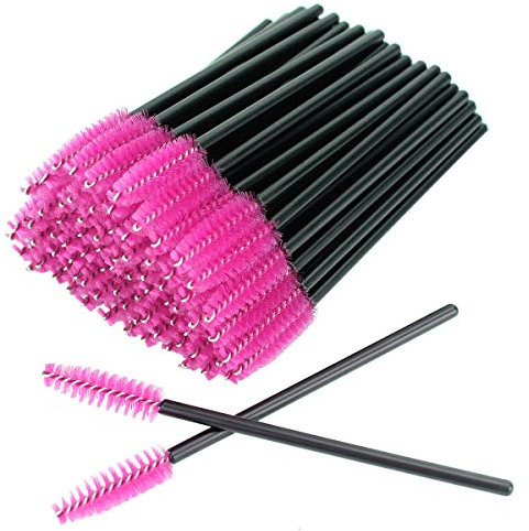 50 PCS Disposable Eyelash Brushes Mascara Wands Eye Lash Eyebrow Applicator Cosmetic Makeup Brush Tool Kits (black-rose)