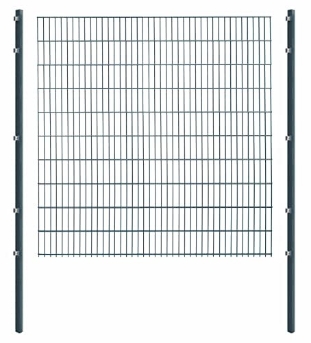 Doppelstabmattenzaun - Komplettset inkl. Pfosten und Montagematerial - Verschiedene Längen und Höhen – Grün oder Anthrazit (L 16 m | H 203 cm | Anthrazit)