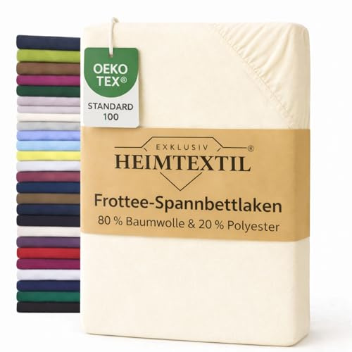 EXKLUSIV HEIMTEXTIL Sábana bajera ajustable de rizo, 200 x 220 cm, color blanco natural