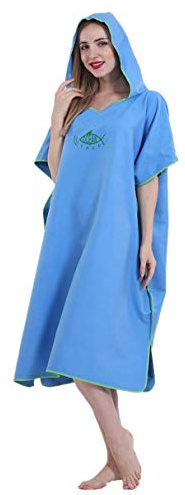 X-Labor Unisex badponcho strandhandduk mikrofiber snabbtorkande badrock poncho med huva duschhandduk simning surfing strand dykning badplats, A-ljusblå, En Storlek