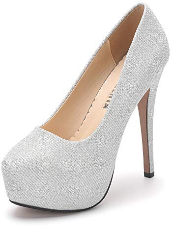 Ochenta, Décolleté da donna con tacco a spillo, plateau e punta rotonda, (Glitter argento.), 37 EU