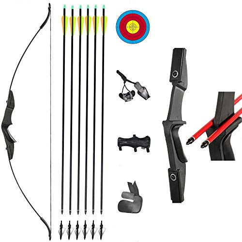 TOPARCHERY Archery 57 Takedown Youth Recurve Bow and Arrow Set Long Bow Kit with 6pcs Fiberglass Arrows for Beginner Teenagers Right Left Hand Black - Draw Weight 20lbs- 40lbs (20)