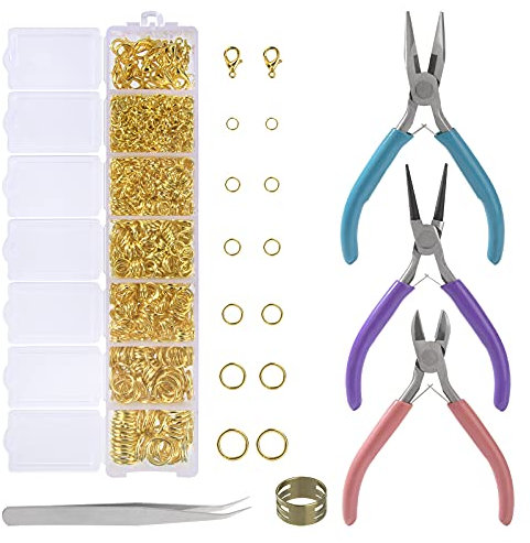 Kit di Accessori Gioielli, 1312 Pcs Anello di Salto Chiusure Aragosta con 3 Pinze Strumenti per Portachiavi, Creazione e Riparazione Gioielli, Braccialetti Collane Fai Da Te