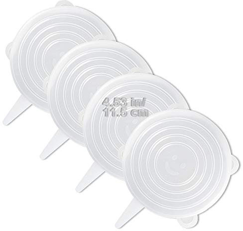 LELE LIFE 4 Pack Same Size Silicone Stretch Lids, Thicker Reusable SturdySilicone Container Cover, Expandable Food Storage Covers, Dishwasher and Freezer Safe,11.5cm