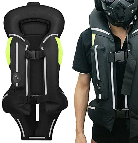 Gilet Airbag per Motociclo e Equitazione per Uomini e Donne Adulti, Motocross Meccanico con Schiena Armatura, ,Long black,L