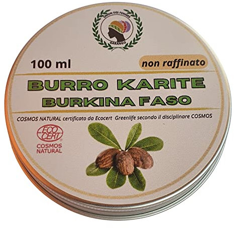 Burro di Karité del Burkina Faso(100ml), puro non raffinato, certificato Ecocert. Idrata e rigenera la pelle. Prodotto equo solidale