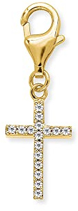 Engelsrufer Damen Charm Anhänger Kreuz vergoldet aus Sterling Silber - besetzt mit 16 Zirlonia Steinen - Karabinerverschluss - nickelfrei - Größe: 12mm