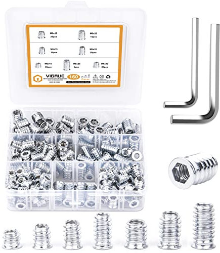 VIGRUE 160 Stück Einschraubmutter M6 M8, Gewindeeinsatz Holz Einschraubmuffen Einschraubmuffen für Holzmöbel Hex Innensechskantmuttern aus verzinktem Stahl, mit Schraubenschlüssel